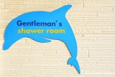 Gentlemen's Shower Room Sign In The Shape Of A Dolphin